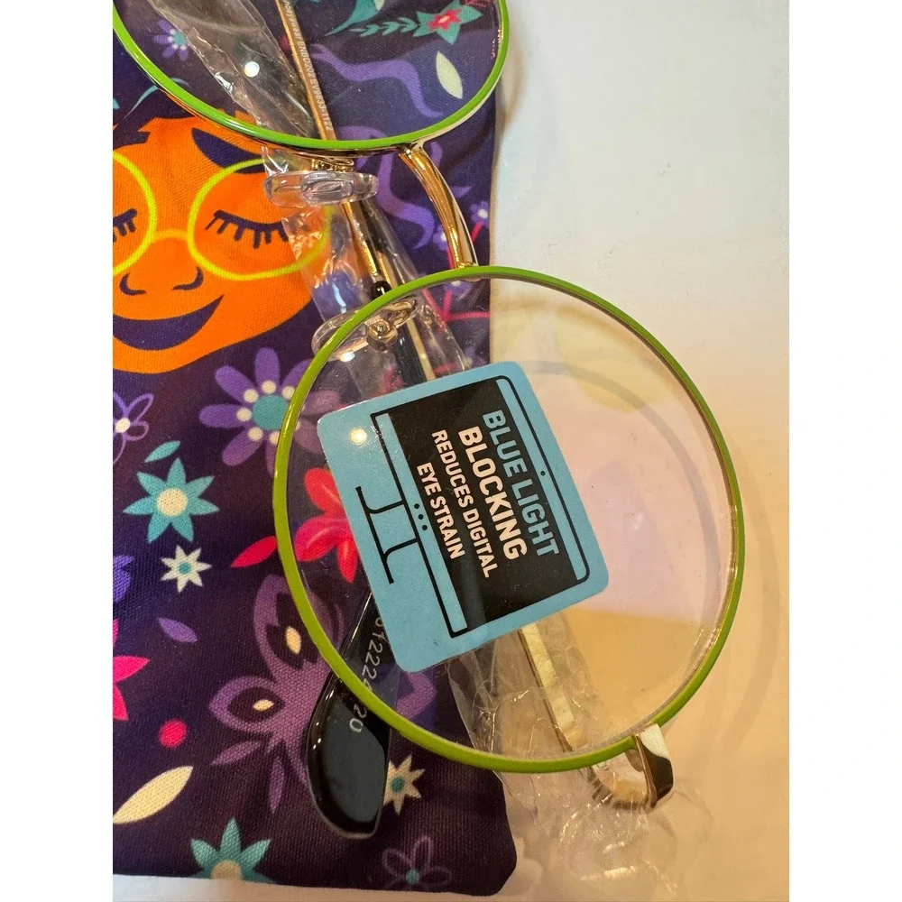 Disney Encanto Mirabel Blue Light Blocking Glasses & Case Set Green Gold Round